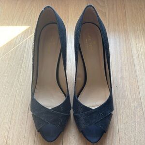 kate spade Black Textured Peep-Toe Heels